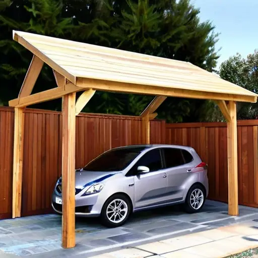 Навес для двух автомобилей: деревянный каркас (брус 150х150) в стиле фахверк и укладка мягкой кровли