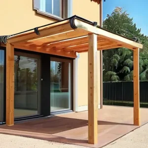 Навес для двух автомобилей: деревянный каркас (брус 150х150) в стиле фахверк и укладка мягкой кровли