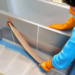 Оформление стыка ванны и стены из плитки: отказ от пластиковых плинтусов в пользу силиконового герметика (формирование шва шпателем)