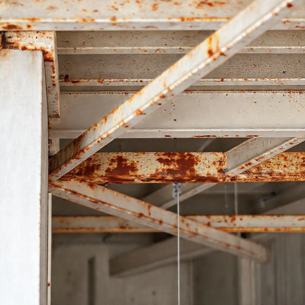 Ржавчина на профилях армстронга во влажном помещении: использование не оцинкованной подвесной системы Детальное фото: Ржавчина на профилях армстронга во влажном помещении: использование не оцинкованной подвесной системы